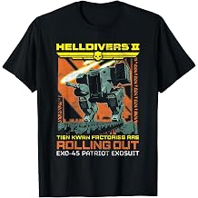 Helldivers 2 Exo-45 Patriot Exosuit Vintage Ad Video Game T-Shirt