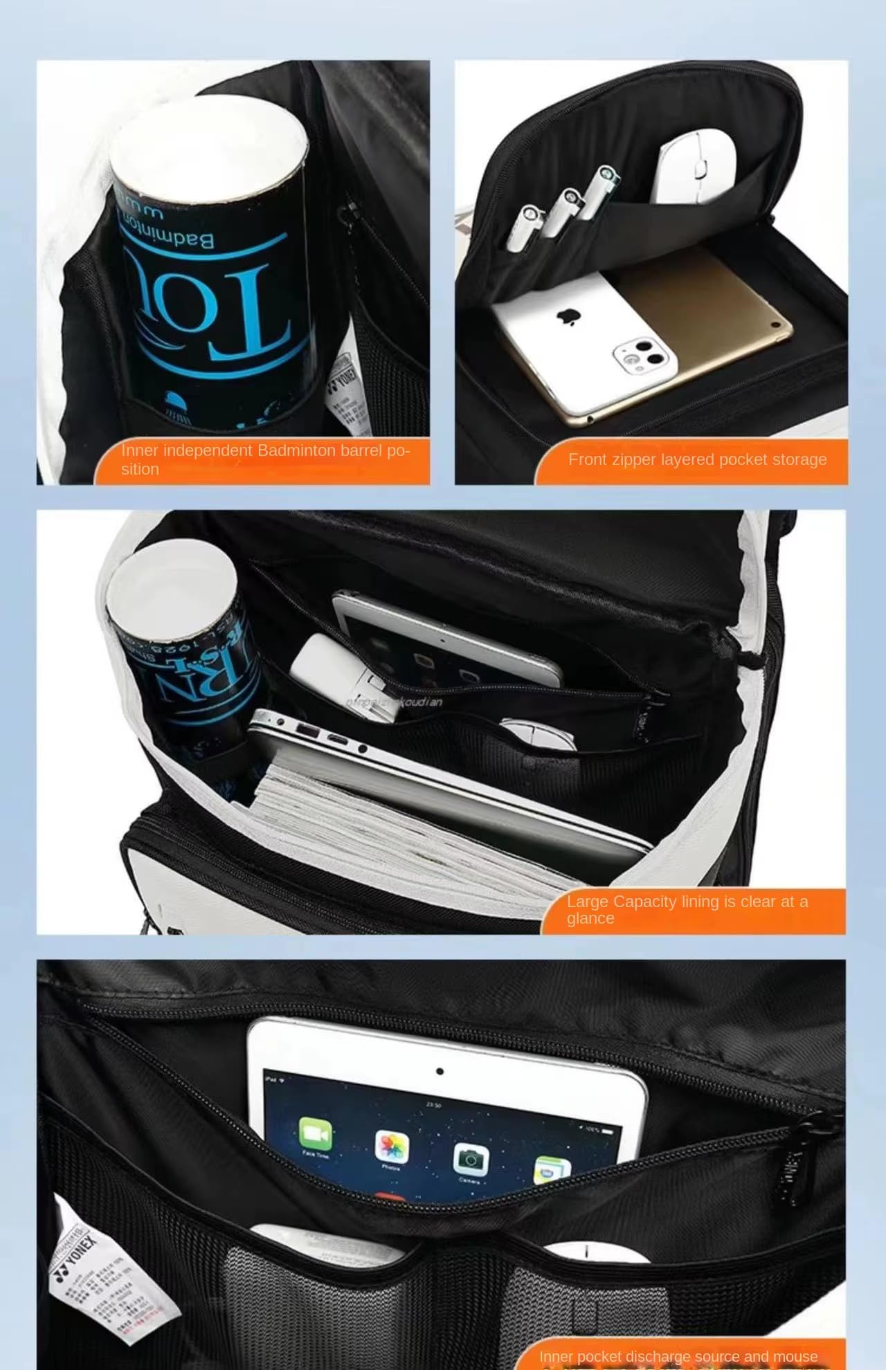YONEX Bolsa Deportiva de Raqueta para Bádminton y Tenis, Compartimento Separado para Zapatos, Blanco y Negro