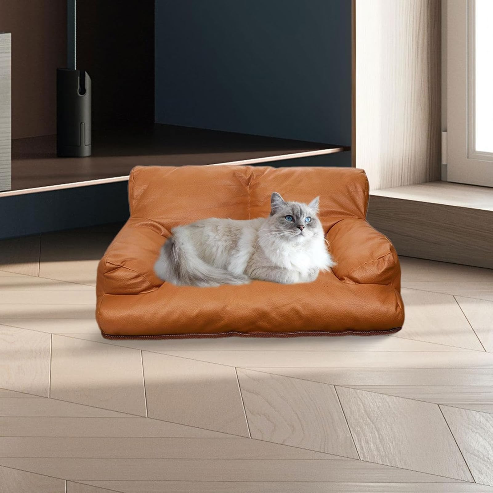 Canapé-lit pour Chien en Cuir Antidérapant Résistant aux Rayures Taille Moyenne et Petite Coffee M