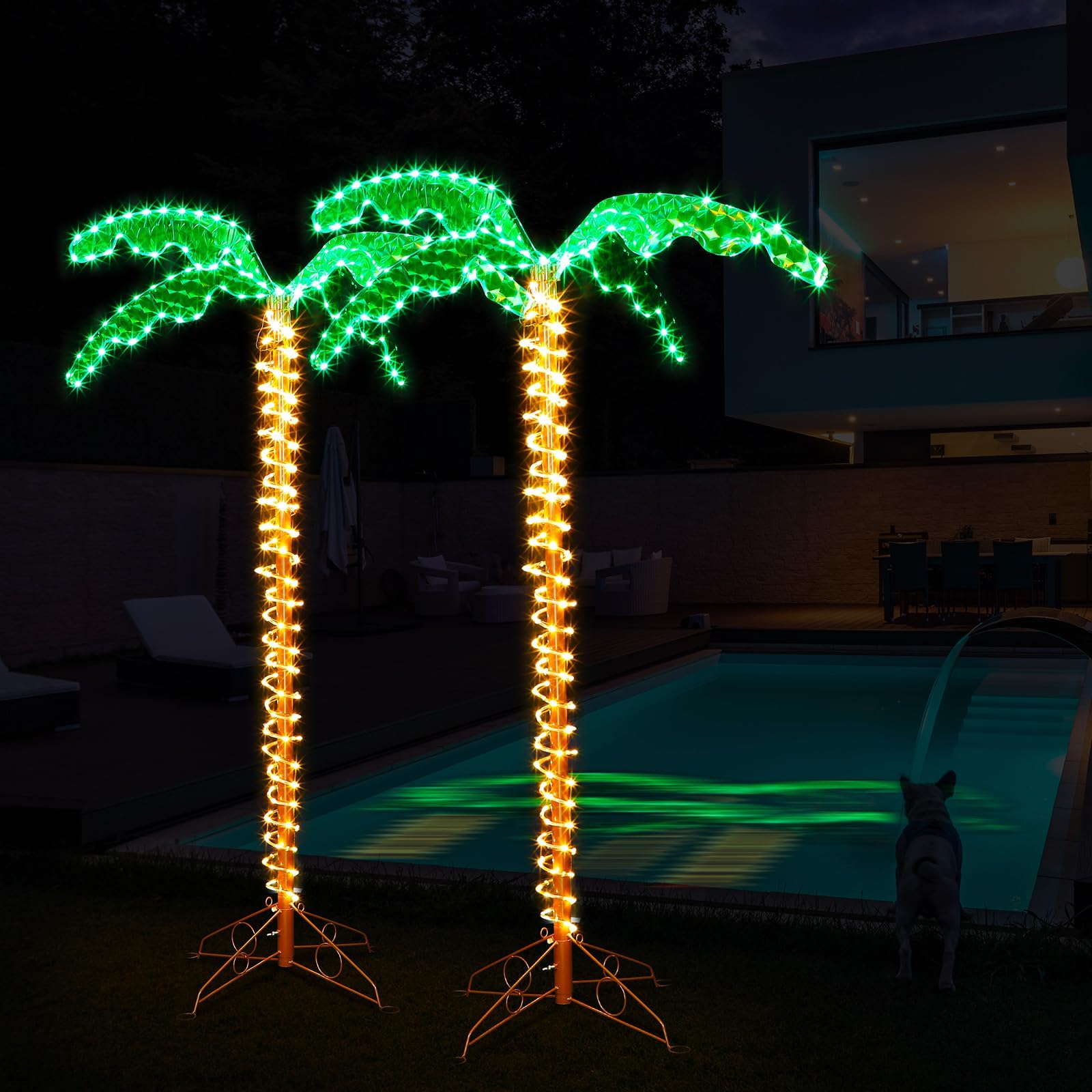 Fabbay 2 Pcs 5 ft LED Lighted up Palm Tree for Outside Patio Artificial Fake Light