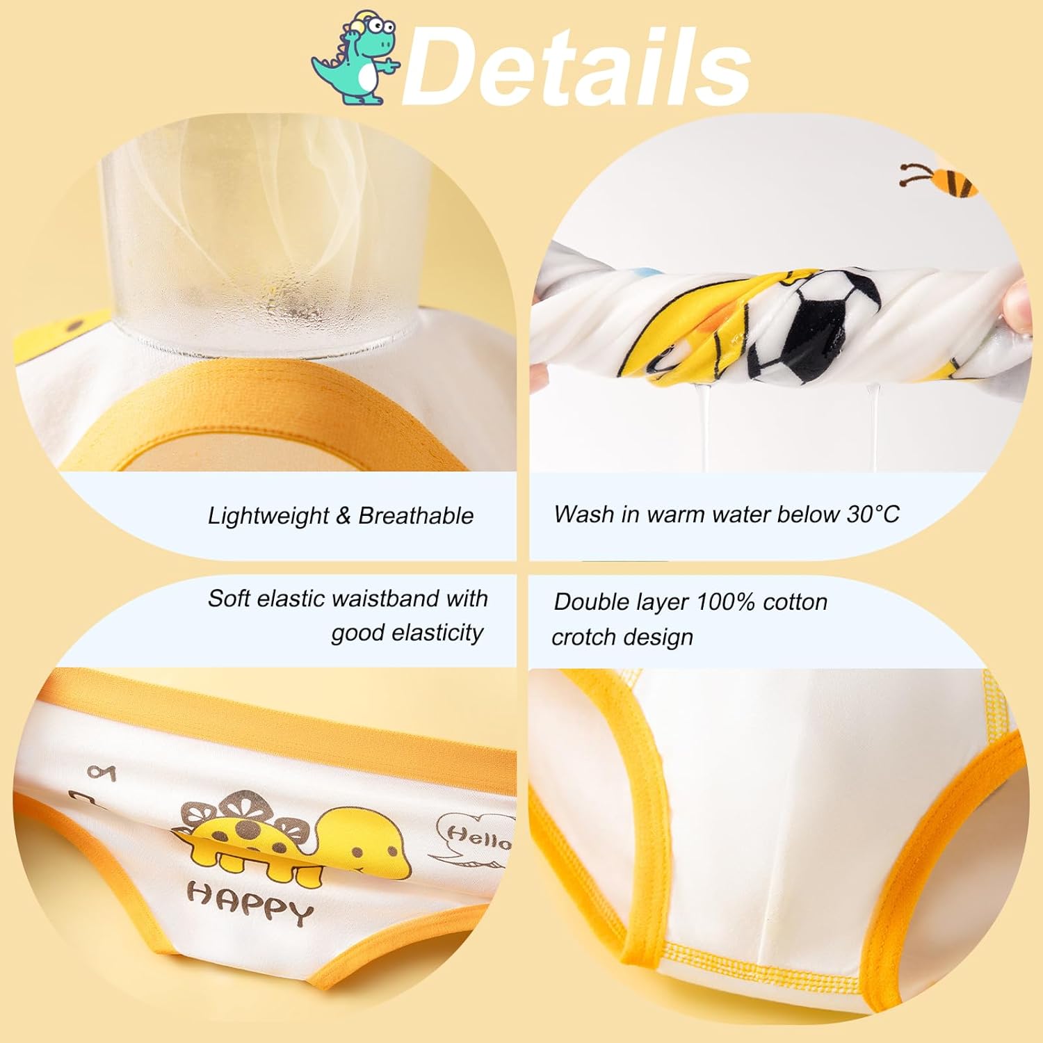 Little Boys Briefs Soft Cotton Underwear Dinosaur Shark Printed Toddler Underwear Boys 2-12Years（8 Pack） - Image 4