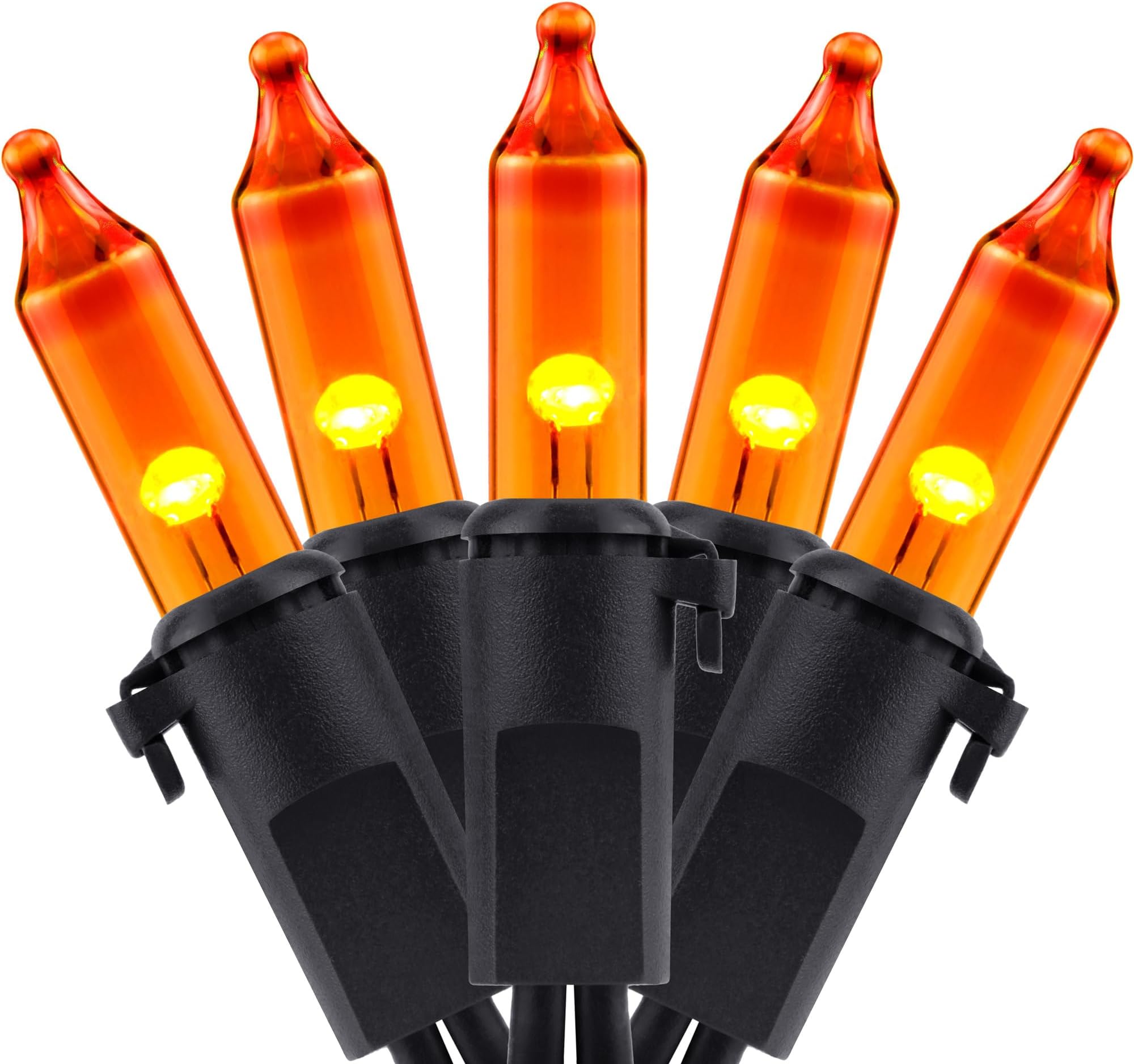 YULETIME 200 Orange Christmas String Lights, 2-Set 33 ft 100 ct Black Wire