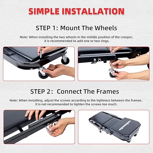 Miniatura 6 de Mechanic Creeper - Asiento 2 en 1 modo Z de 40 pulgadas, capacidad de 480 libras, plegable plegable ajustable con 6 ruedas rodillo, acostarse o
