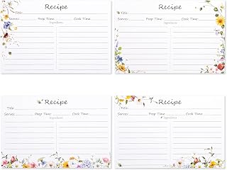 Crisky 4x6 Recipe Cards for Bridal Shower, 50 Pack Floral Blank Recipe Cards Double Sided for Wedding, Cocktail, Drink, Kitchen