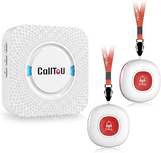 CallToU Wireless Caregiver Pager Call Button for Elderly at Home Nurse Alert System 500+ Feet for Seniors/Elderly/Patient/Disabled 1 Plugin Receiver 2 Waterproof SOS Buttons