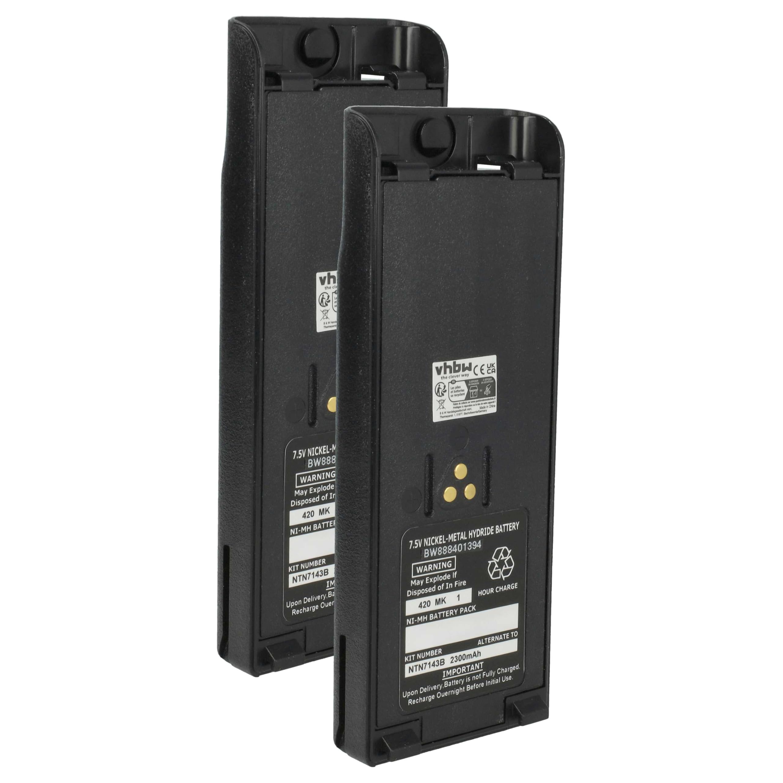 vhbw 2 x bateria zastępuje Motorola NTN7143B, NTN7143A, NTN7143 do radia (2300 mAh, 7,5 V, NiMH) + zacisk