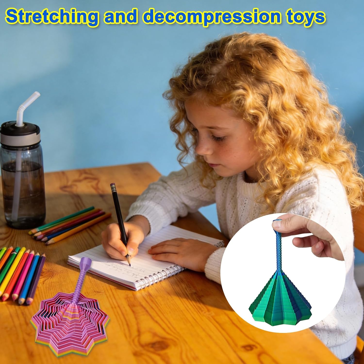 5PCS---3D Printed Expanded Sensory Fidget Star with Handles 3.15inch Colorful Fractal Fidget Hexagon Whirling Spiral Star Shaped for Stress Relief