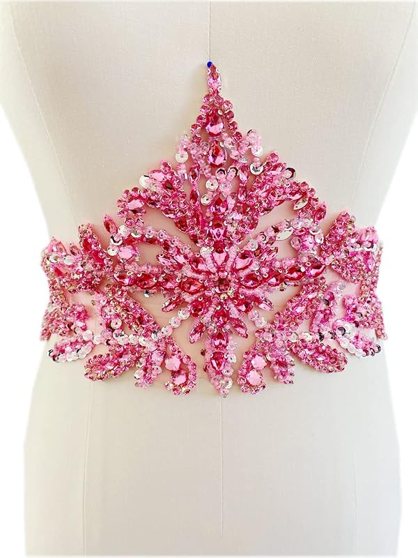 Handmade Rhinestones lace Applique sew on Beads Sequins Patches Accessories for Dress Clothing Waist Trim (Pink) by Generic - Used condition - US$22.87
