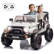 24V XL Kids Electric Ride on Truck Car 2 Seater Remote Control for Toddlers 2-8, 160W 2 Motors 5MPH Max Speed, Bluetooth USB Music Player, LED Lights Safety Belt, Gift for Boys Girls, White