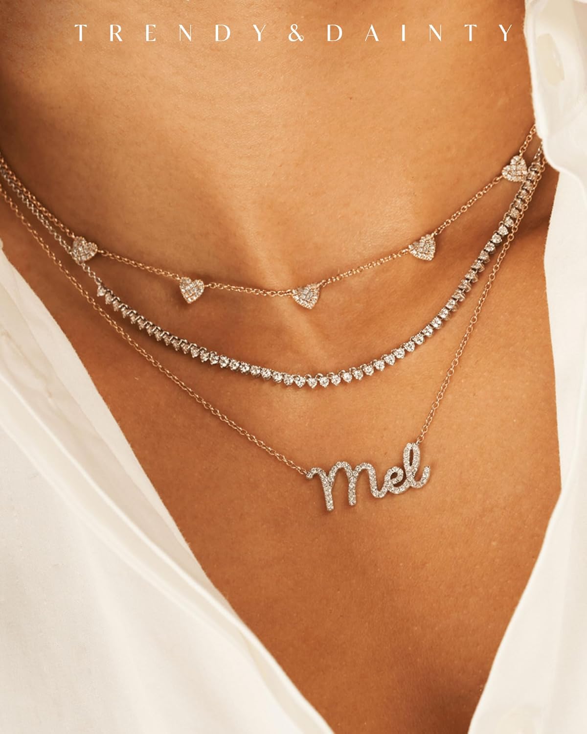 FUNEIA Dainty Silver Gold Necklaces for Women Trendy Non Tarnish 14K Gold Plated Cubic Zirconia Necklace Layered Cute Butterfly Heart Station Choker Necklace Stack for Wedding Prom Brides Jewelry - Image 3