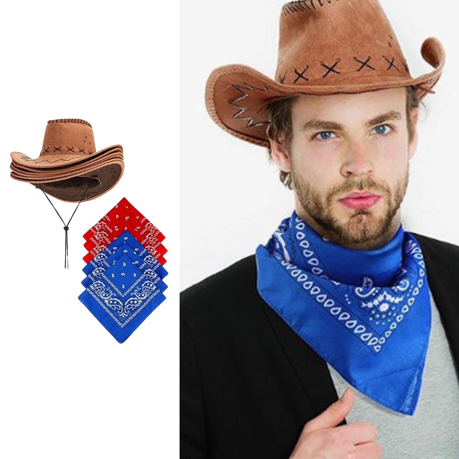 Lot de 12 chapeaux de cowboy occidentaux bandanas pour fête prénuptiale, chapeau de cowgirl foulard, costume pour adulte, accessoires de fête, chapeau de cowboy pour fête
