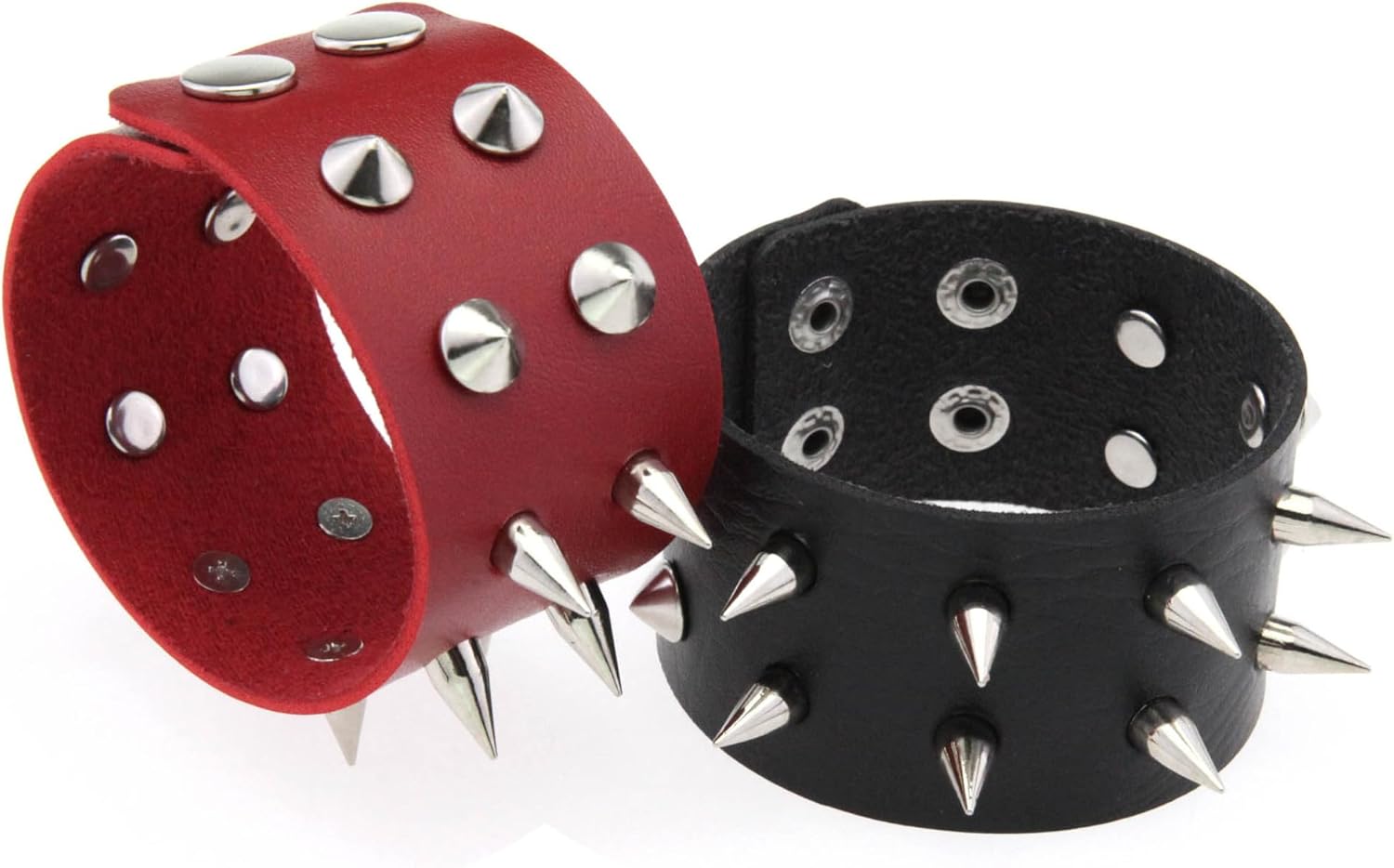 FM FM42 Multicolor PU Simulated Leather Rivets Spikes 1.69" Width Adjustable Snap Button Bracelet, Pack of 2 PCs - Image 6