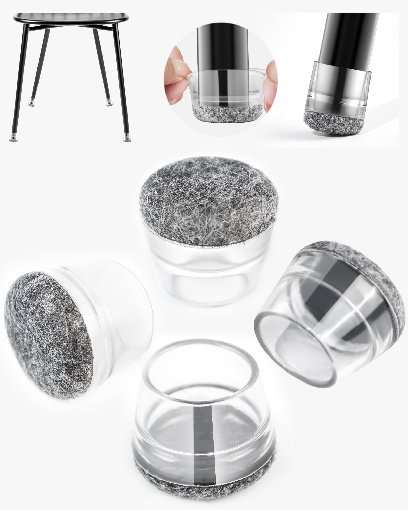 yomanta Chair Leg Floor Protectors 24PCS，Silicone Felt Furniture Leg Cover，Furniture Feet Protectors Pads，Protect Floors from Scratches，Reduce Noise -Round, Gray S(Fit 21-25mm) — image 1