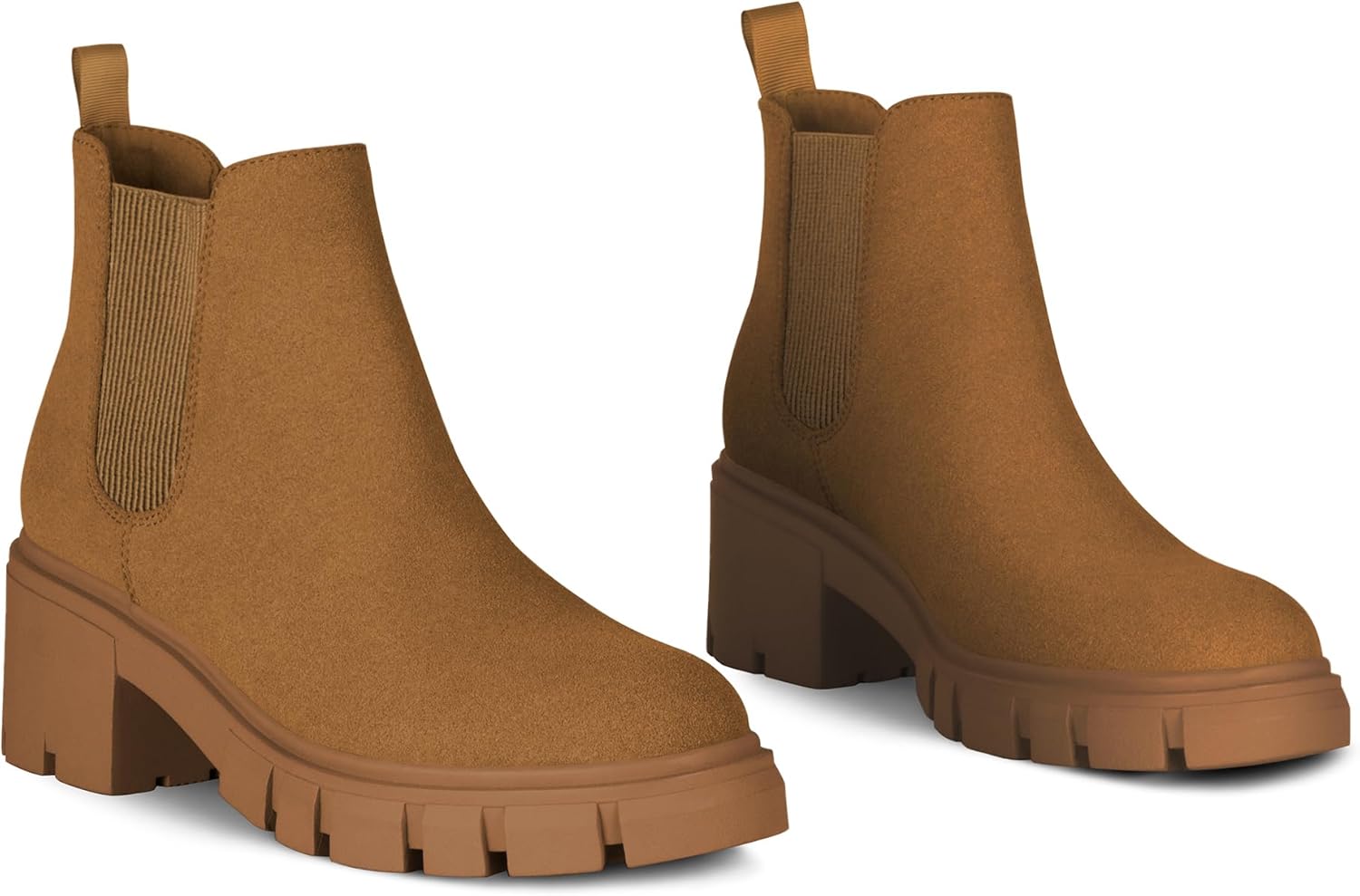 Athlefit Women's Chelsea Boots Fashion Lug Sole Chunky Heel Slip on Elastic Ankle Booties - Image 5