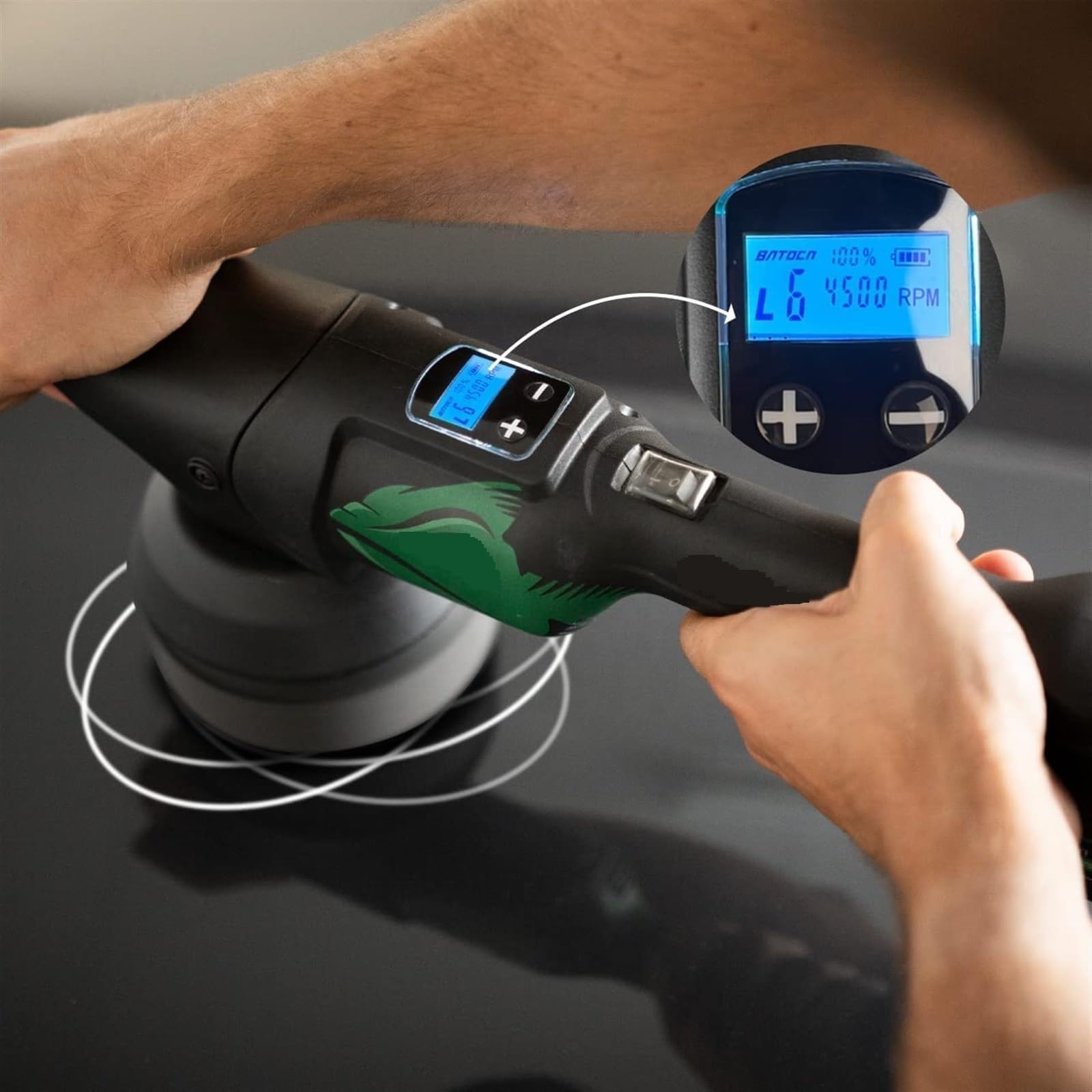Pulidora inalámbrica para encerar y pulir automóviles con 2 baterías de 5 Ah, pulidora DA de 6 velocidades para pulir y encerar automóviles y Barcos