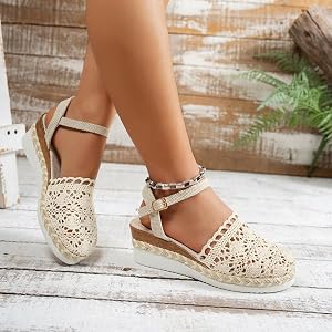 Espadrille Plateau-Sandalen Für Damen – Orthopädisch, Offene Zehe, Elastischer Knöchelriemen, Keilabsatz – Für Strand & Freizeit