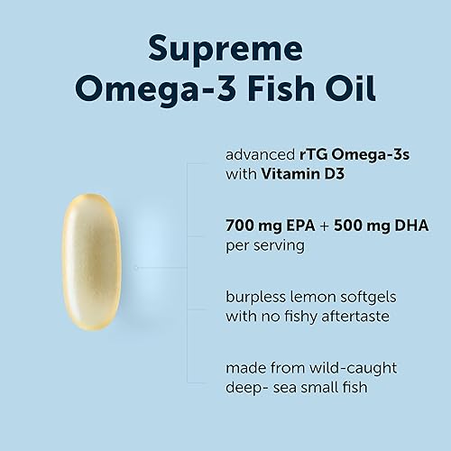Miniatura 2 de Micro Ingredients Supreme Omega-3 Aceite de pescado con EPA y DHA ultra altos, cápsulas blandas sin eructos rTG Omega-3 con vitamina D3 Pescado