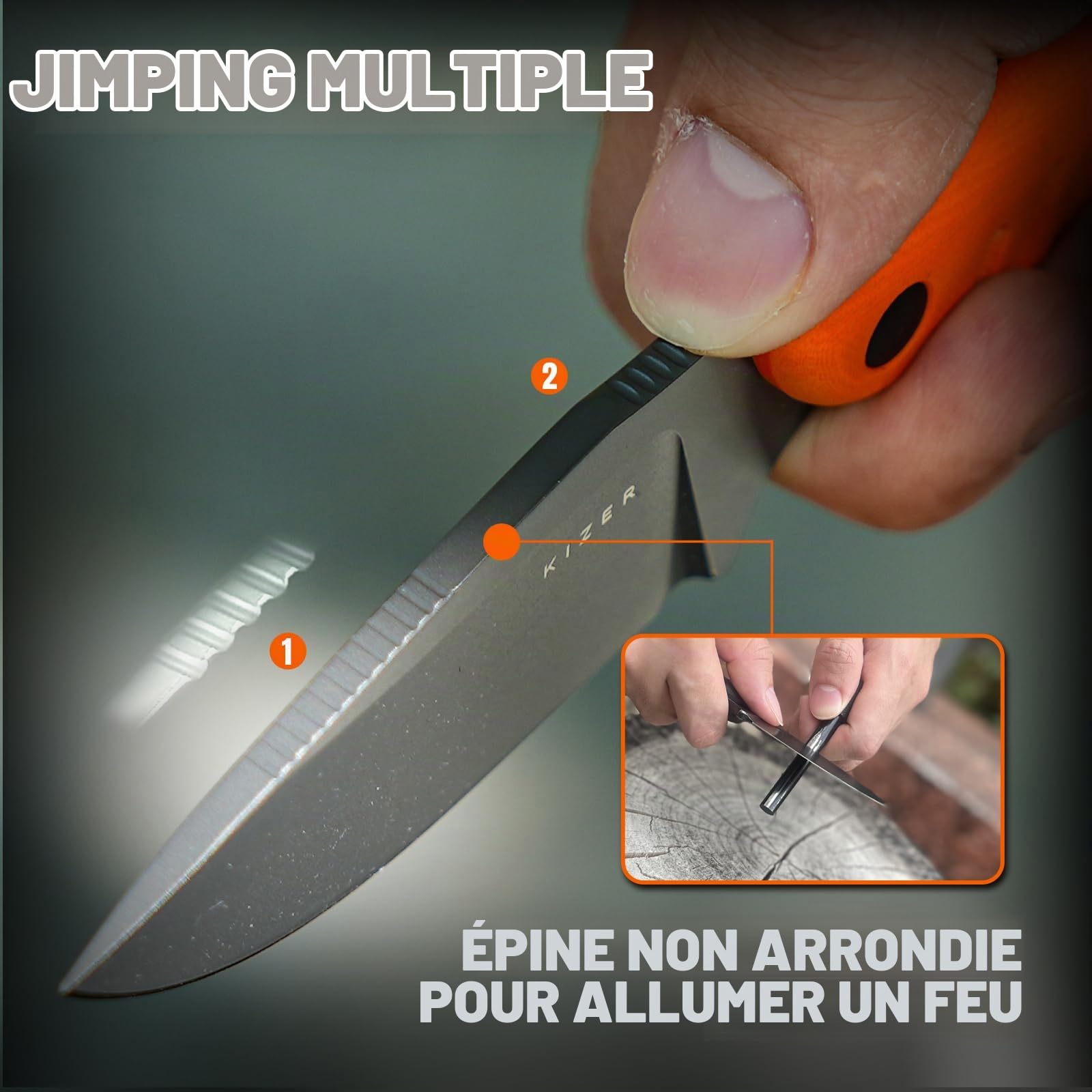 Kizer Hare Couteau à Lame Fixe avec Étui, Lame en Acier D2 de 8cm, Couteau de EDC avec Manche en G10, Petits Couteaux de Survie pour Camping, pour Hommes et Femmes, 1077A1