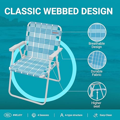 Miniatura 4 de #WEJOY Silla de playa plegable para césped, sillas portátiles resistentes para exteriores con brazo duro, correa de transporte para acampar al aire