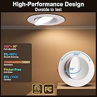 Vista 2 de Lightdot - Paquete de 6 luces LED empotrables con rótula de 6 pulgadas, ajustable 360°+90°, temperatura de color de 3CCT seleccionable y regulable