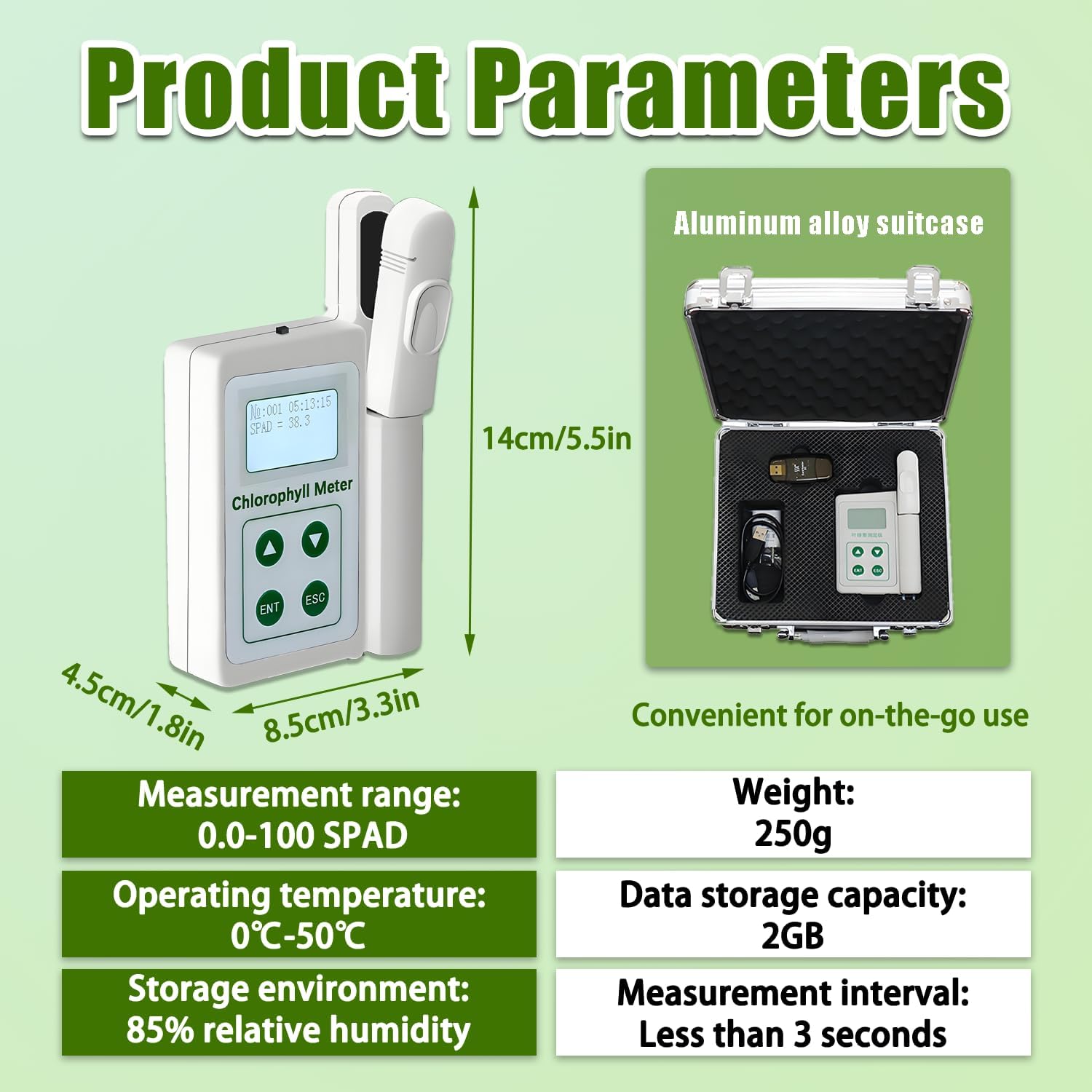 Digital SPAD Leaf Greenness Tester & Plant Nutrient Analyzer - Backlit LCD, 2000mAh Rechargeable, 2-3s Fast Readings - Suitable for Agricultural Research