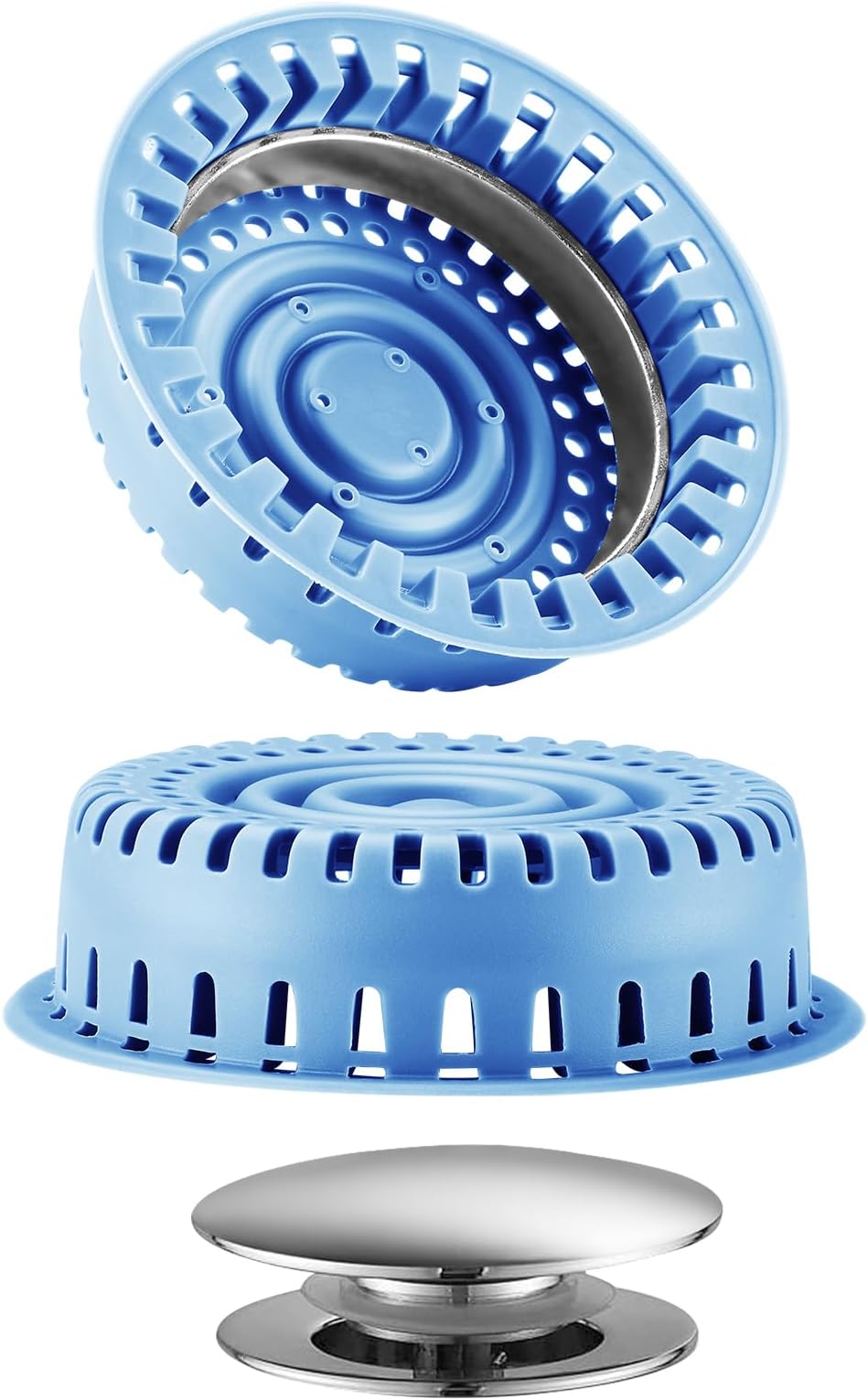 Shower Drain Hair Catcher, Bathtub Drain Cover Upgraded Protector with Silicone & Stainless Metal Designed for Pop-Up and Regular, Effective Without Slowing Drainage
