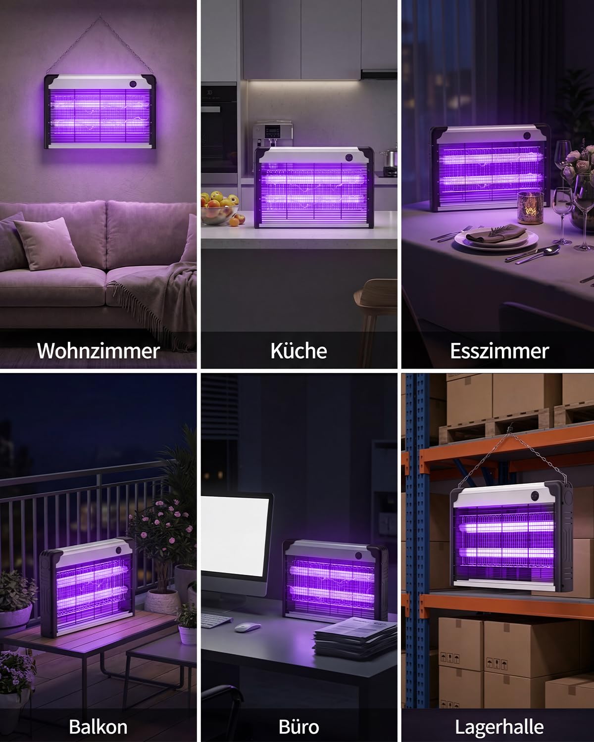 3800V Insektenvernichter elektrisch, 2 LED-UV-Licht mit hybrides Spektrum, wandmontierte Insektenlampe. Effektive Fliegenfalle für Haushalt, Küche und Garten gegen lästige Fluginsekten