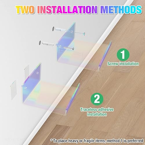Miniatura 7 de NiHome Estantes flotantes de acrílico iridiscente con borde, paquete de 5, soporte pequeño de 4.3 x 3.5 pulgadas para teléfono con repisa arcoíris