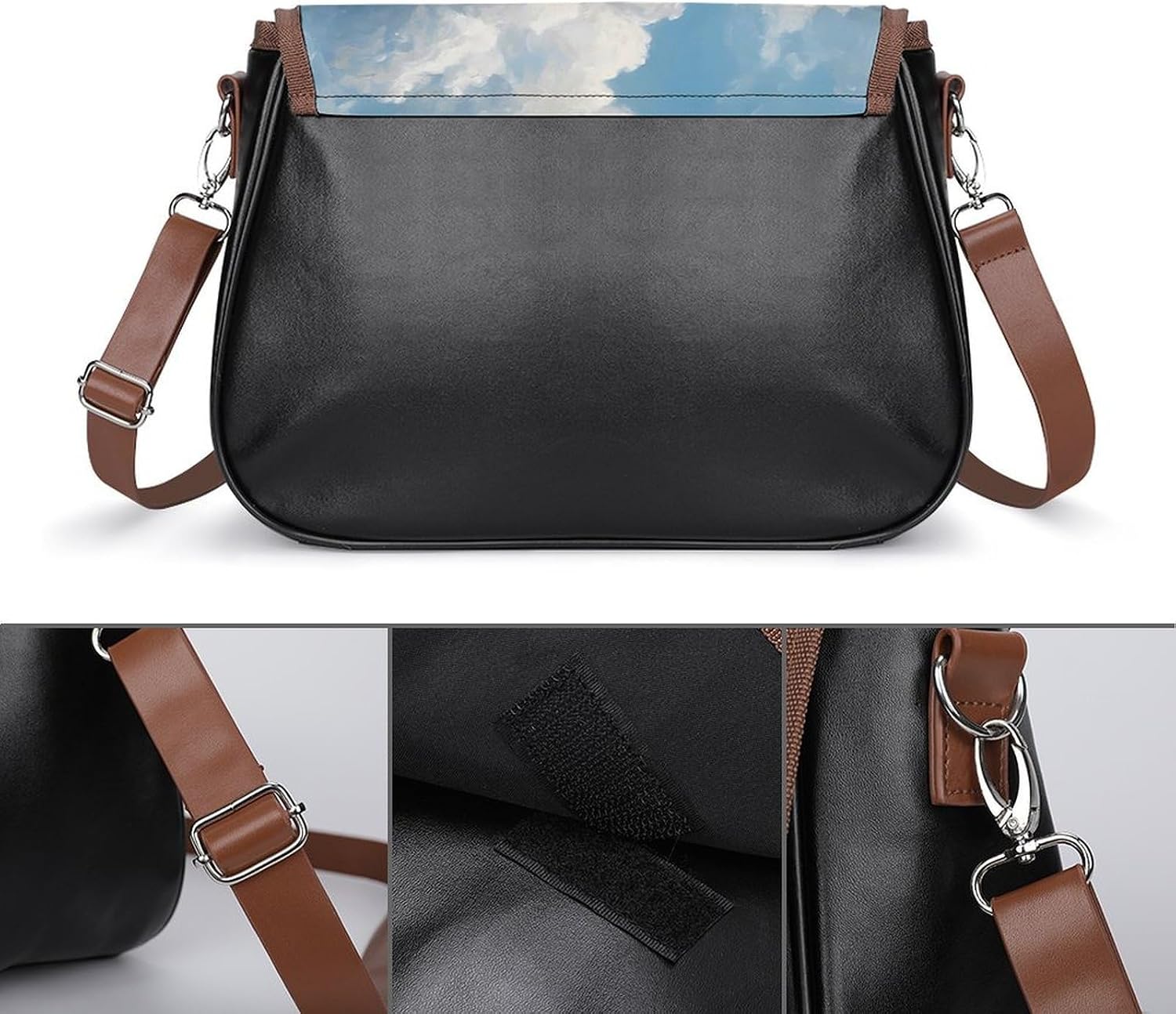 Sailboat Sailing on Rough Waves Women Crossbody Purse Leather Messenger Bag Handbags Shoulder Strap Bags