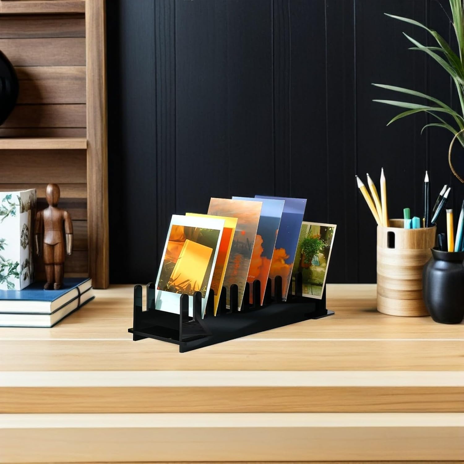 Garneck Stable Acrylic Card Display Rack for Business Cards and Postcards Minimalist Desktop Organizer Stand with Quick Assembly Portable Black Holder for Offices Retail Stores and Hotel