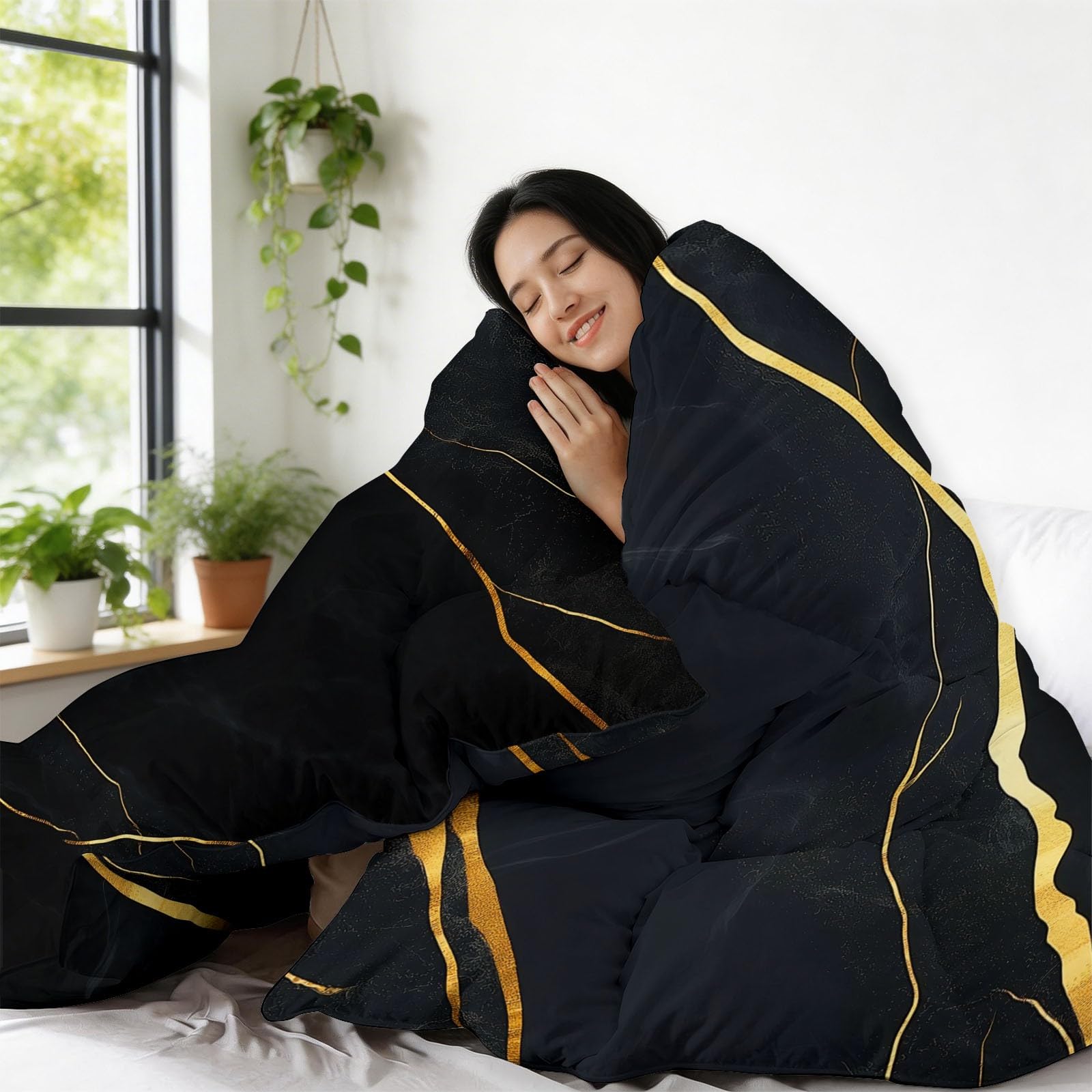 CozyRest Edredon Relleno nordico Cama Infantil Algodón - Mármol Negro Lujo - Bebe rellena Juego de Manta con Almohada 50 x 75 cm por niños e niñas