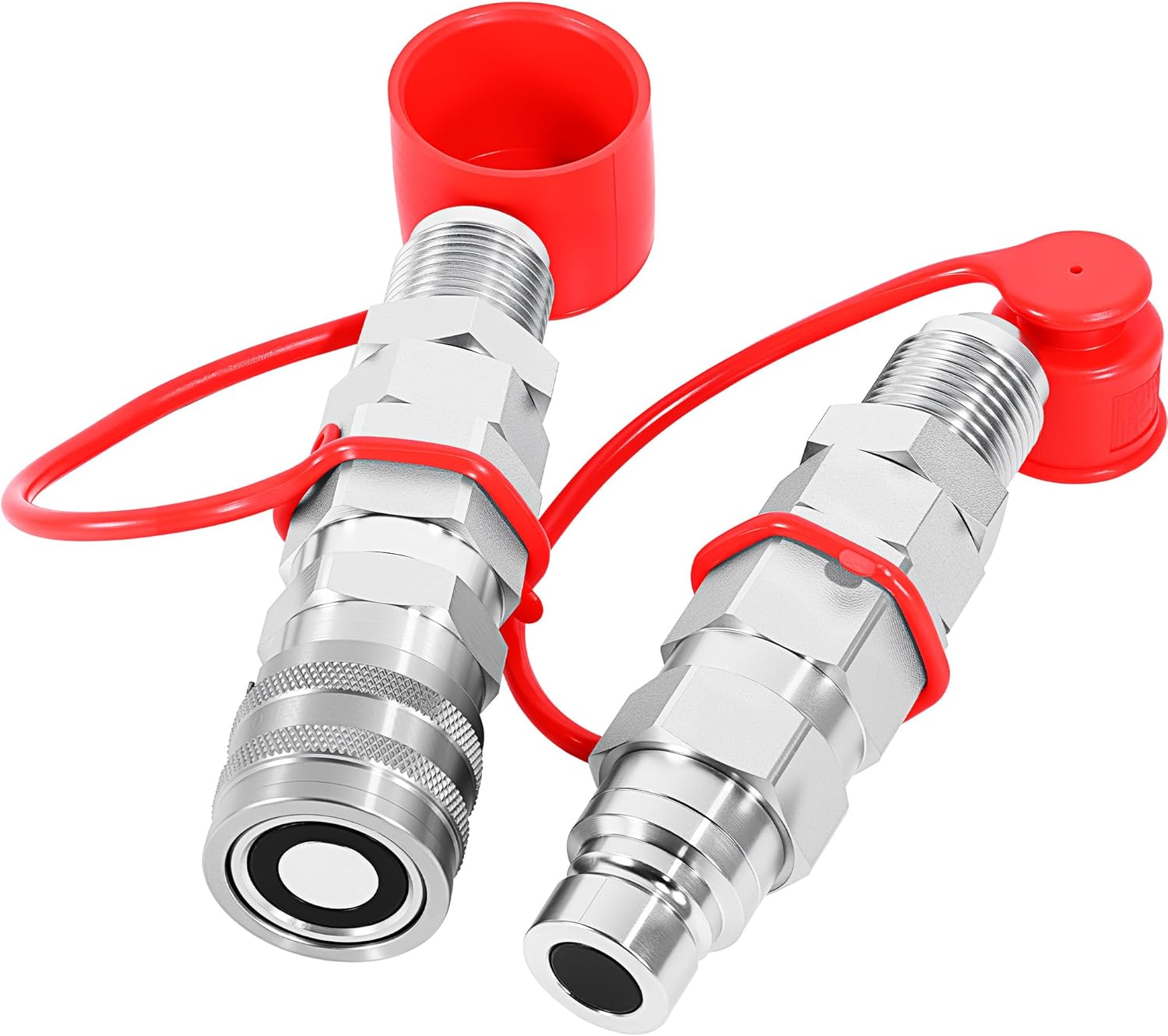 1/2" Flat Face Hydraulic Quick Connect Coupler Set, Compatible with Bobcat Skid Steer 7753 773 863 873 963, #12 JIC Quick Connect Fittings with Dust Protection Caps