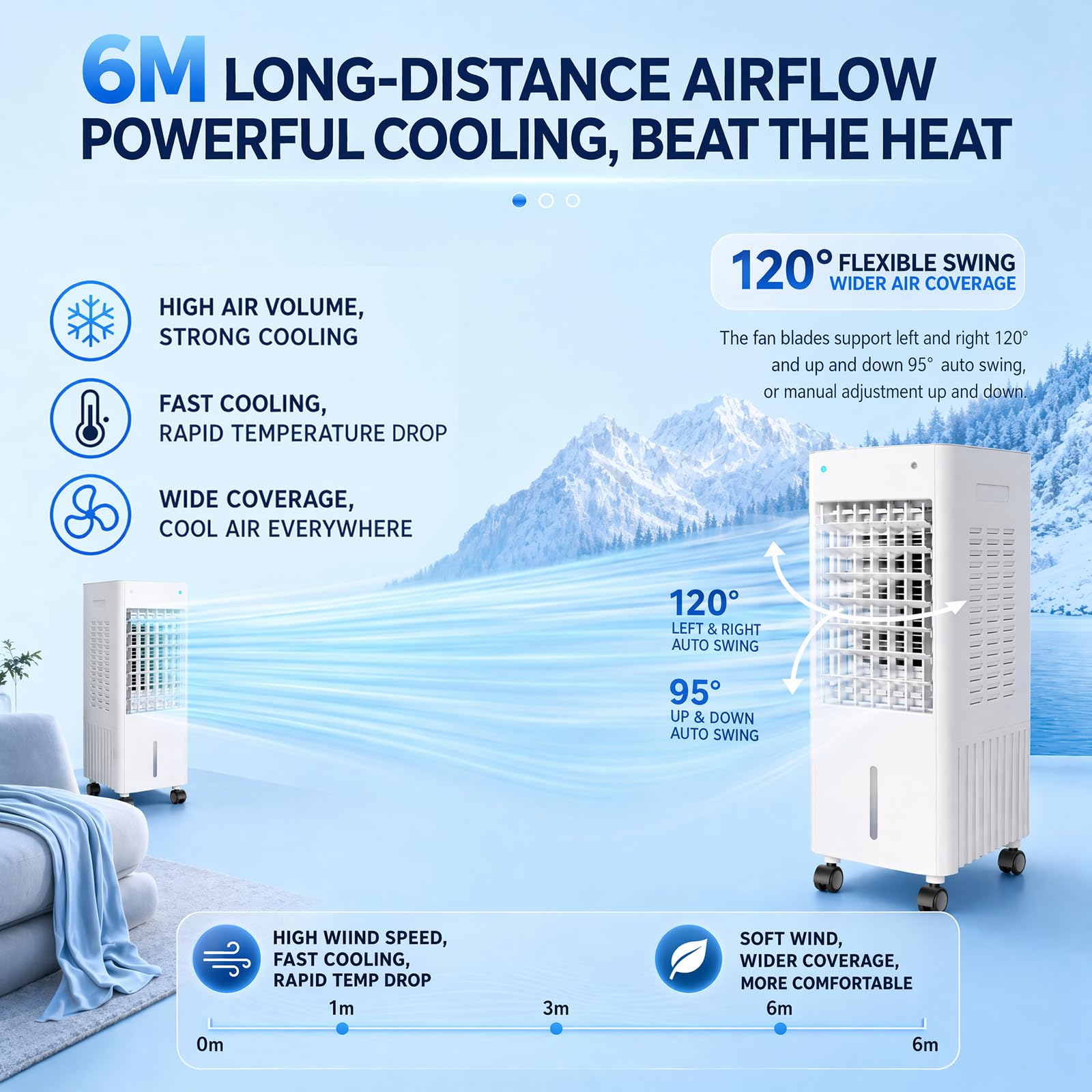 4-in-1 Air Cooler 12L Mobile Klimaanlage ohne Abluftschlauch, Luftkühler Verdunstungskühler mit Fernbedienung