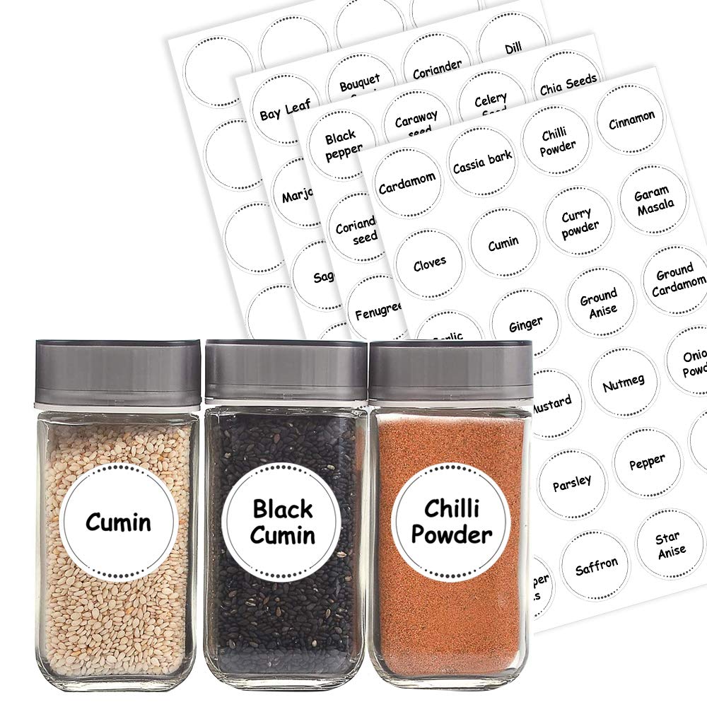 Pack of 96 White Spice Rack Labels for Jars and Bottles (30 mm) Waterproof Spice Jar Labels Pre Printed Kitchen Labels for Jars Spice, Herbs and Seasoning Storage Packwith®