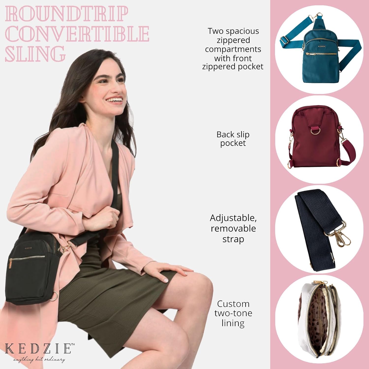 KEDZIE Roundtrip Convertible Sling & Crossbody Bag for Women with Adjustable Strap - Image 4