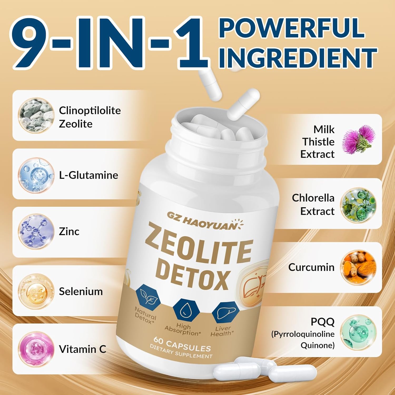 Zeolite Detox Capsules – Clinoptilolite Zeolite Supplement with Milk Thistle, Chlorella, Curcumin & PQQ for Gut, Liver & Full Body Detox Cleanse, Antioxidant & Immune Support – 60 Capsules - Image 2