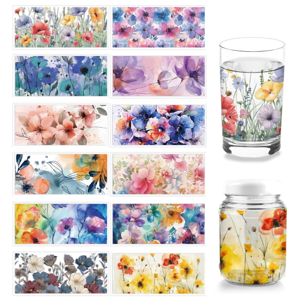 Autocollants UV DTF fleurs aquarelles décalcomanies tasses verre
