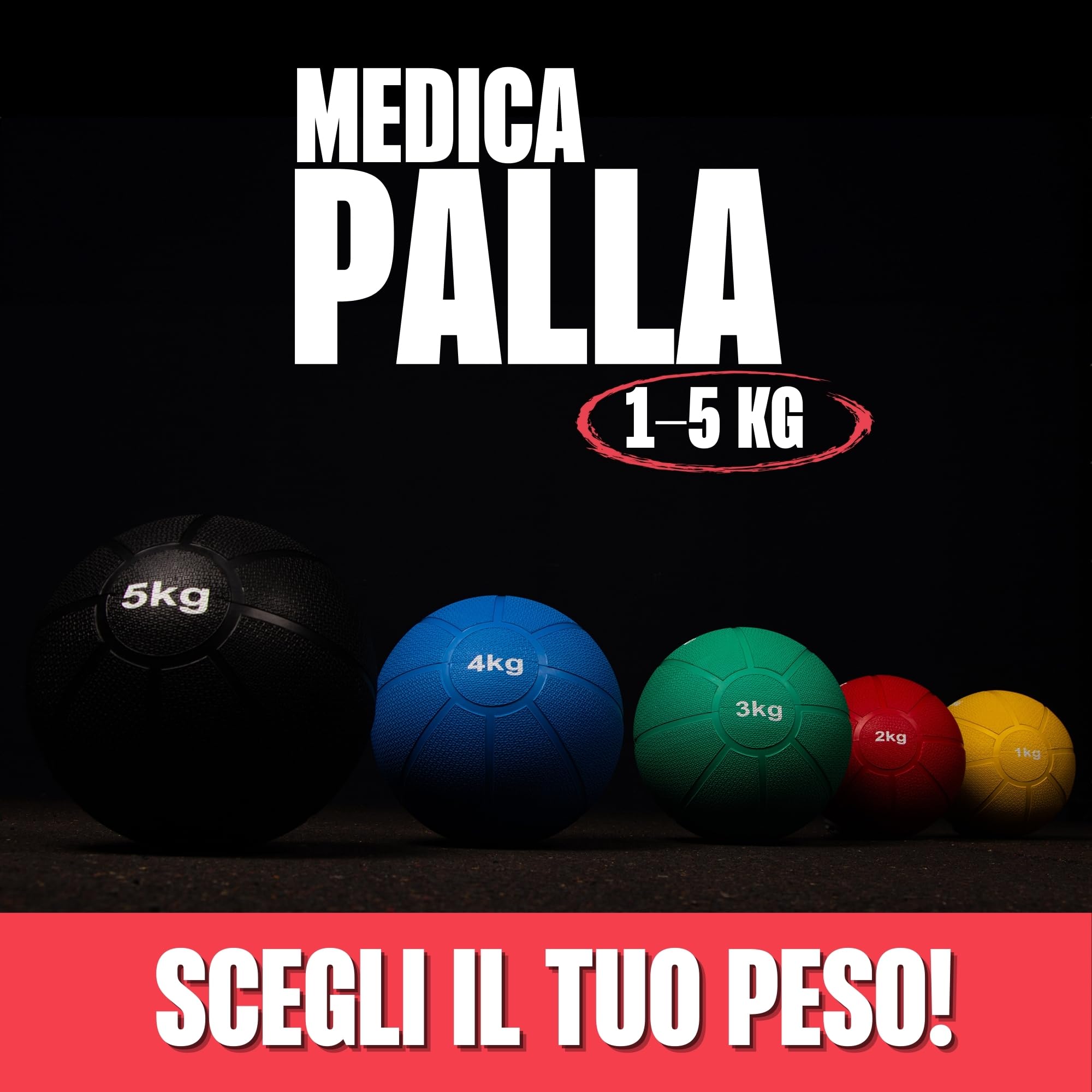 Palla Medica In Gomma TRENAS, Pesi Da 1 A 5 Kg, Con Superficie Maneggevole E Ottimo Rimbalzo