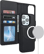 ELTEKER Etui Coque pour iPhone 15 Pro [Compatible Chargement sans Fil] Magnétique Amovible Protection Housse en Cuir Pochette Étui à Rabat avec Porte Carte Portefeuille - Noir