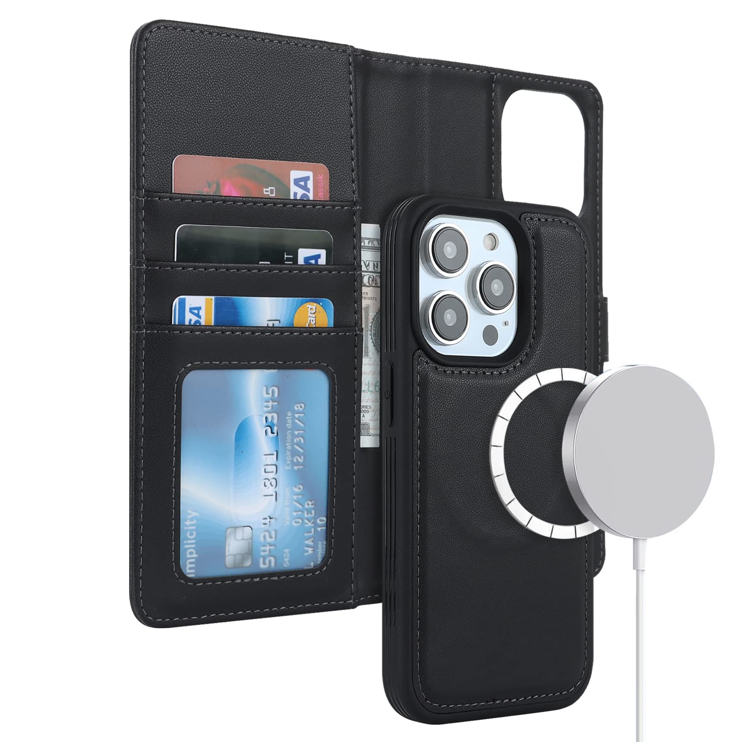 Protection housse en cuir iPhone 13 Pro Max pochette portefeuille Elteker noir - 7