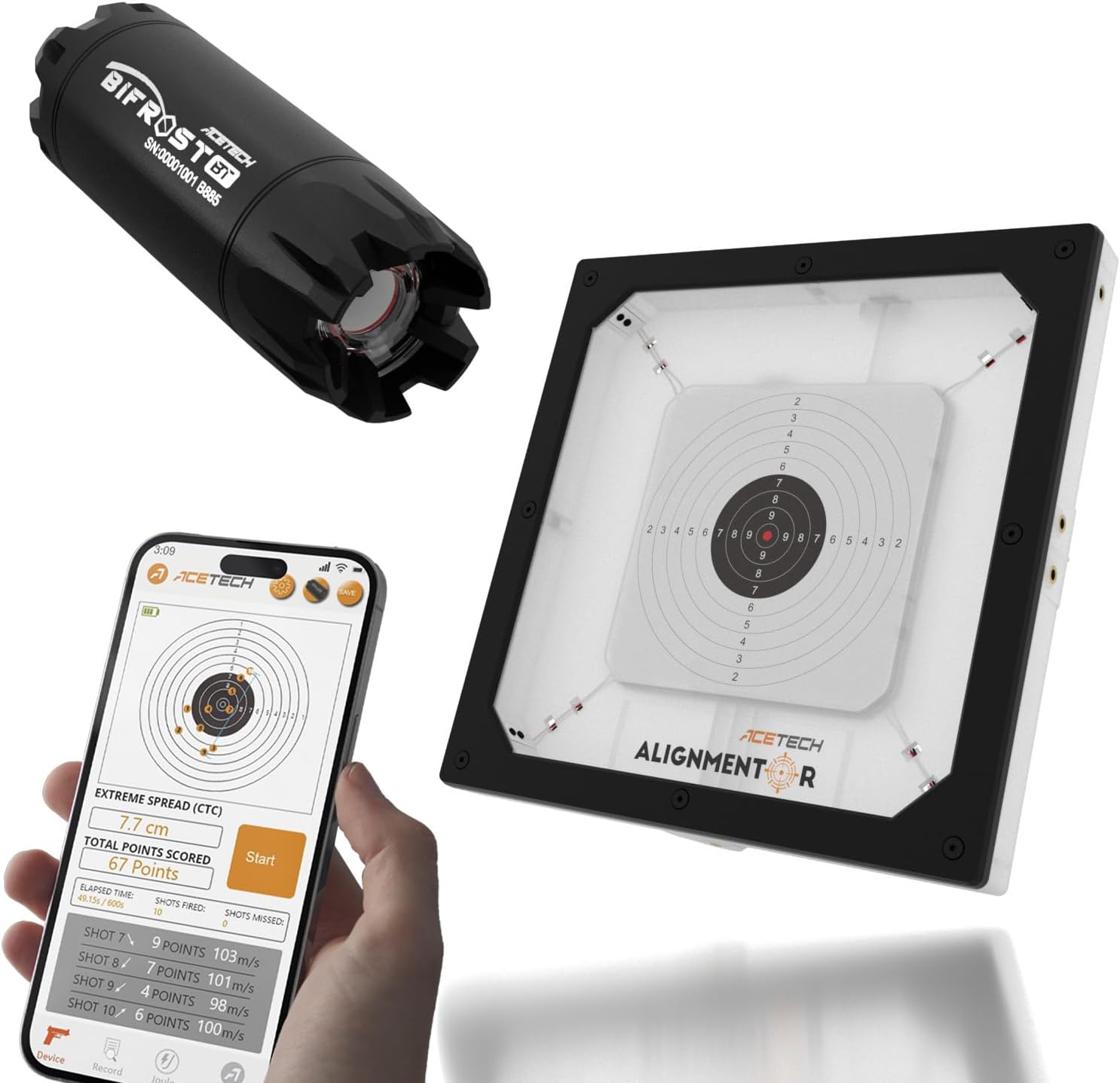 ACETECH Tracer Unit Bifrost BT + Alignmentor Smart Zeroing Target Bundle App-Linked Chronograph Sync and Real-Time Shooting Point Display