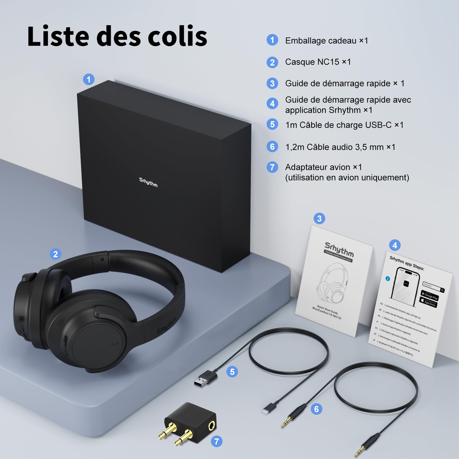 Srhythm Casque sans Fil Hybride antibruit NiceComfort 15 (2e génération), Bluetooth 6.0, Faible Latence, Audio Spatial, ENC, 120H