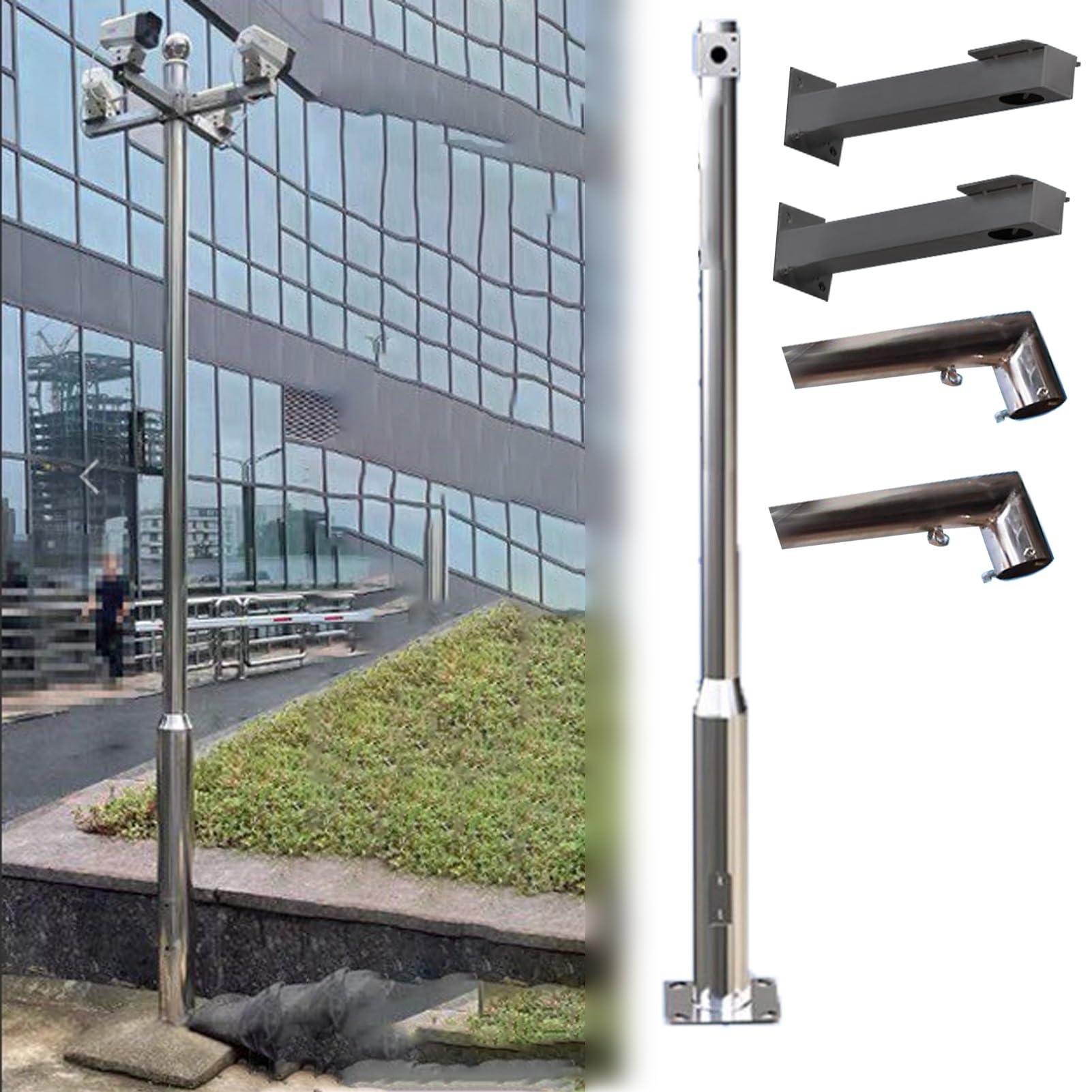 Aioneer 6.6 8.2 9.8 Ft Camera Pole Stainless Steel, 360° Surveillance Cameras Extended Mounting Pole For Outdoor, Security Monitoring Pole Weatherproof