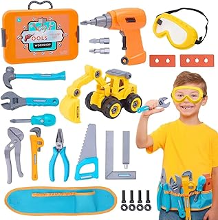 Carolart Kids Tool Set-Pretend Play Construction Toy with Tool Belt and Electric Drill, Toddler Learning with Excavator, Develops Fine Motor Skills, Tool Set for Boys Ages 3, 4, 5, 6, 7 Years Old