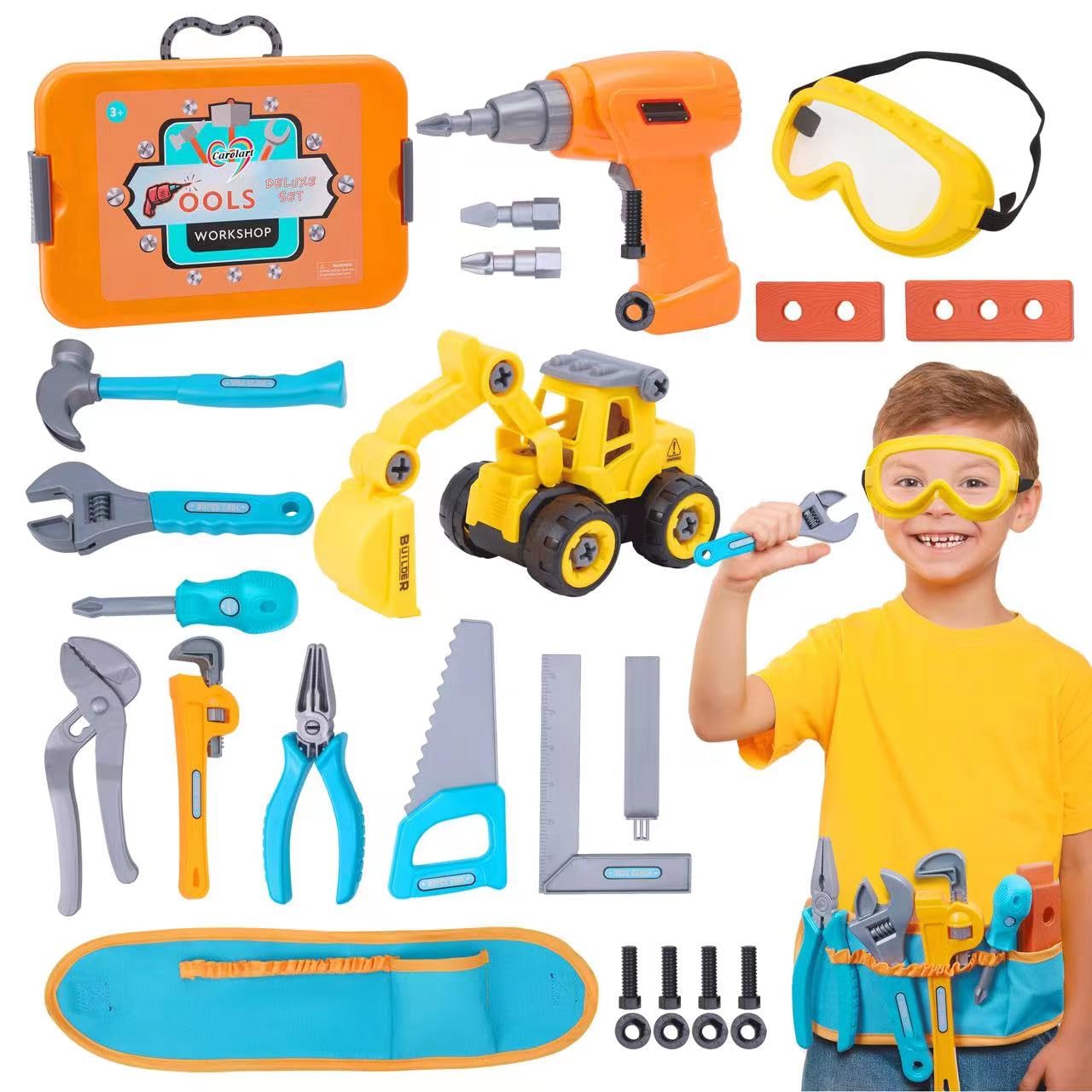 Buy Kids Tool Set-Pretend Play Construction Toy with Tool Belt and ...