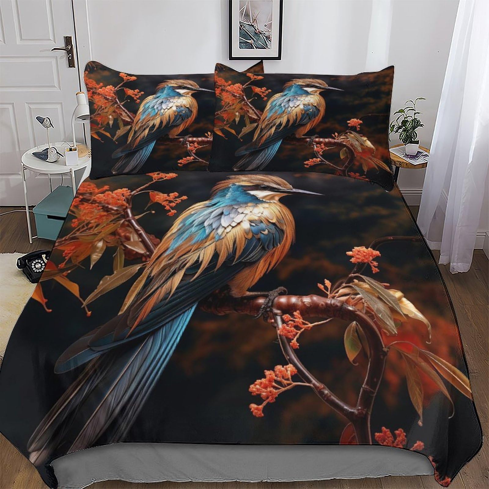 Parure de lit oiseau 200x200 housse de couette microfibre douce finition haut de gamme