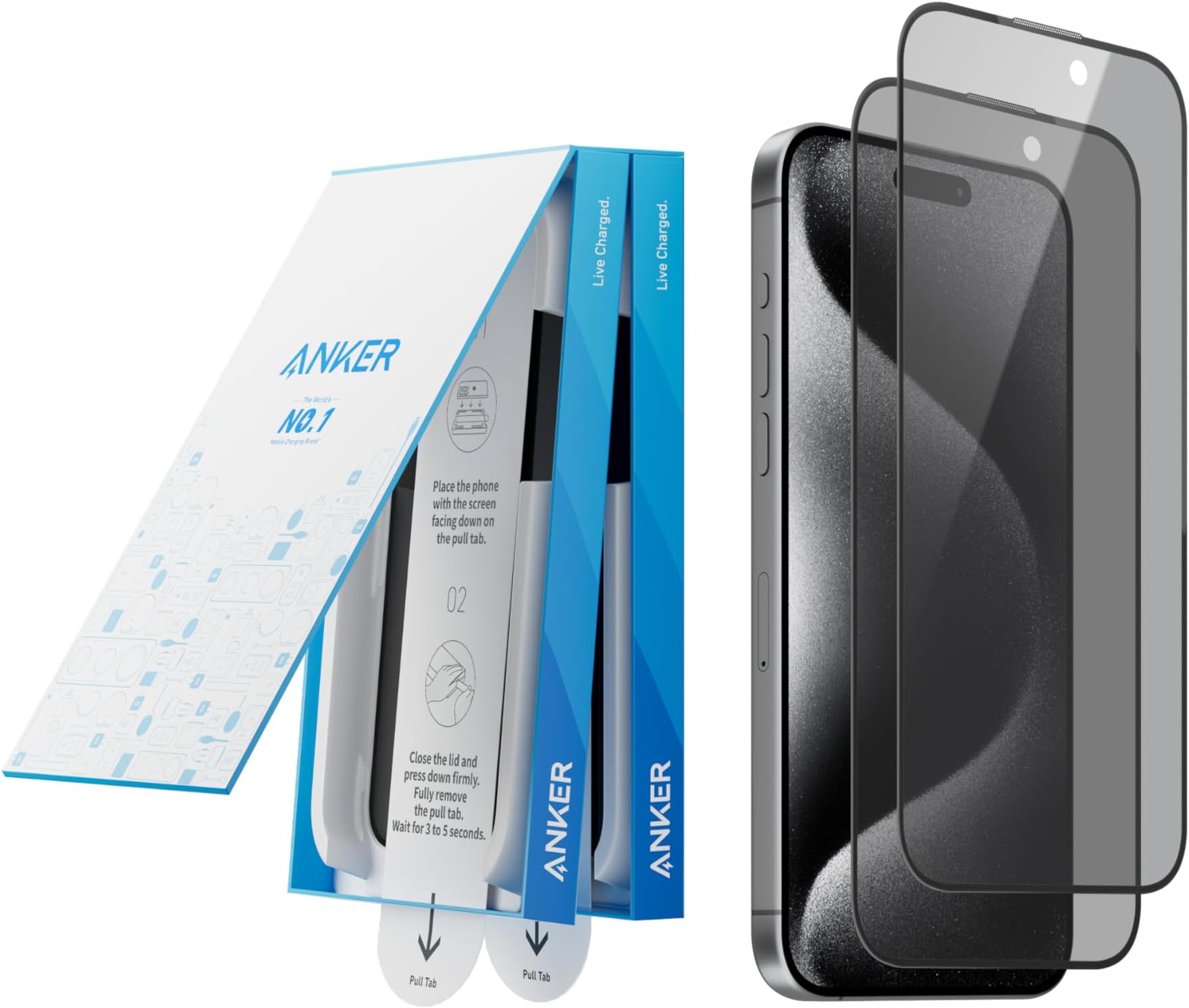 Anker 2 Pack for iPhone 15 Pro Privacy Screen Protector, Anti-Spy HD Tempered-Glass Privacy Screen Protector, Easy Installation Exclusively for iPhone 15 Pro(2-Pack)