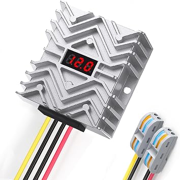 24 to 12 Volt Step Down Converter 30A LED Display Voltage Converter 24v to 12v, MCU Safety Chip with Connector IP67 Waterproof for Truck, Solar, RV
