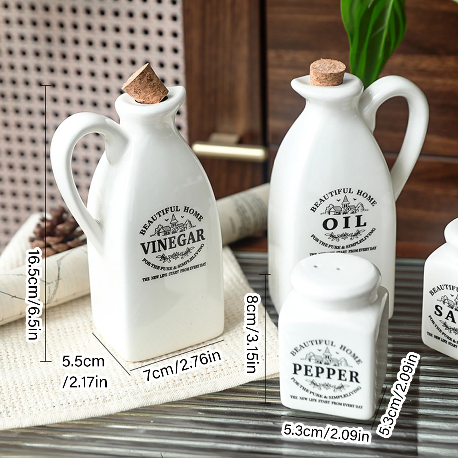 Set di 4 dispenser in ceramica con bottiglia per olio, aceto, sale, pepe, pratica cottura a casa, bottiglie di olio e aceto