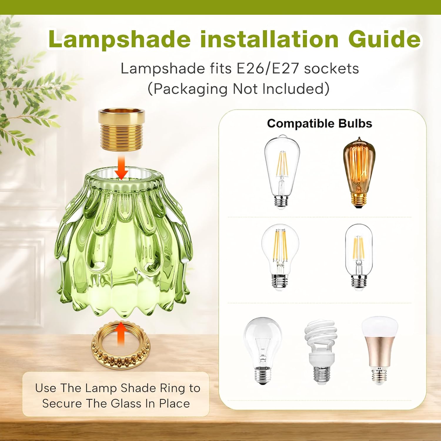 Teenyyou 2 Pcs Multilayered Green Glass Lamp Shade 1-5/8"(1.65") UNO-Fitter image 3